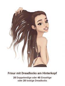Frisur mit Dreadlocks am Hinterkopf