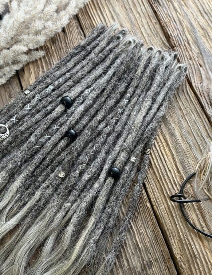 Ash grey and dark root dreadlock extensions front look DaddyDread