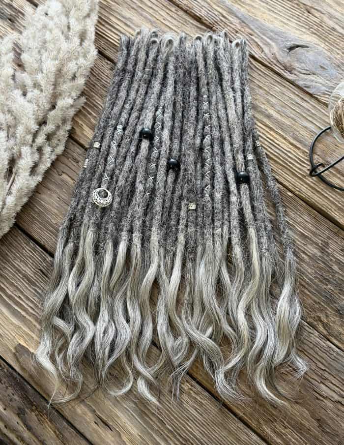 Side view ash grey natural dread extensions 0.8 cm thick DaddyDread