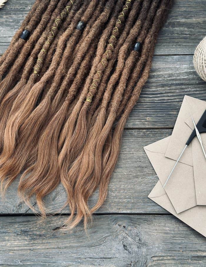 Back look of copper ombre dread extensions 20 inches DaddyDread