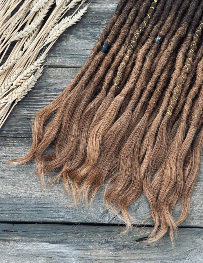 Close-up texture of dark brown to copper dreads DaddyDread