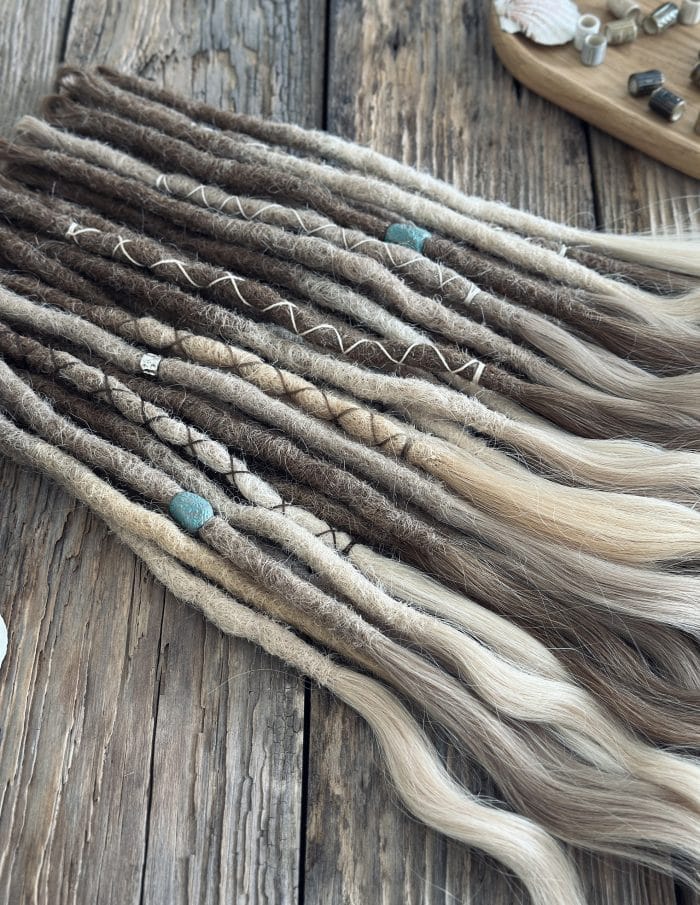 Driftwood blonde dreadlocks styled with beads – DaddyDread