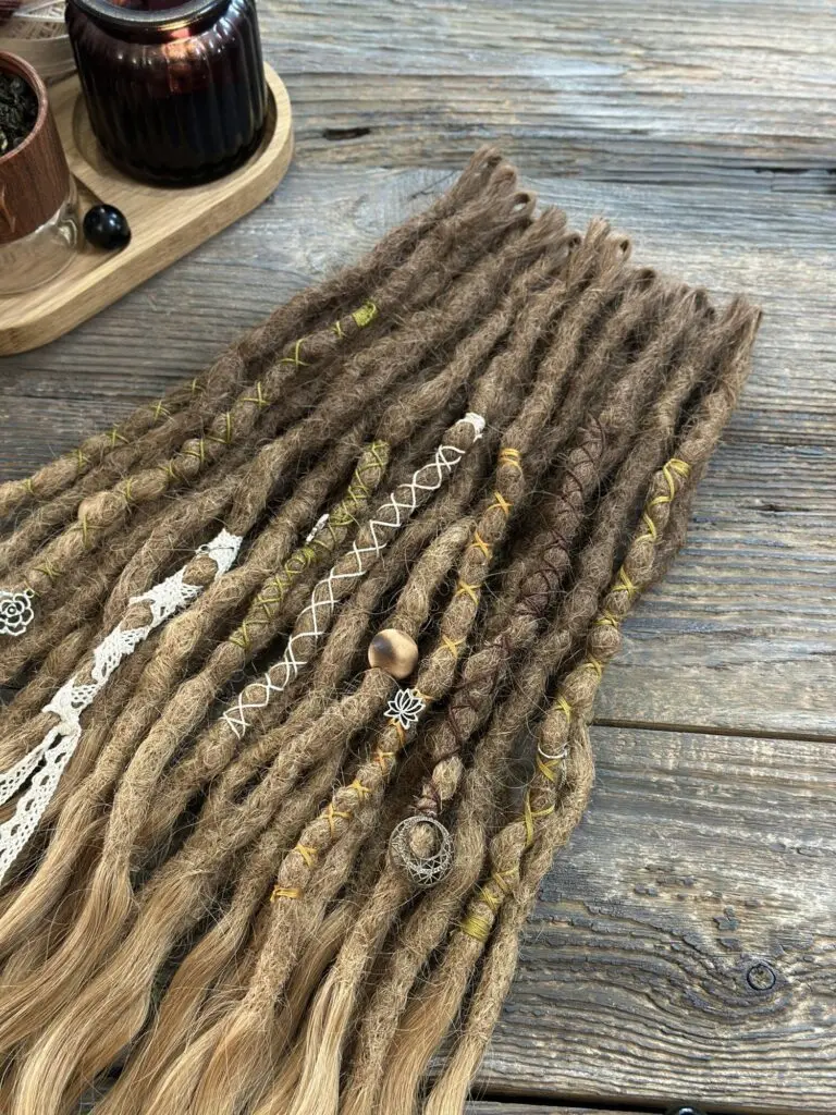 Textured Boho Brown Ombré Human Hair Dread Extensions with Lace and Charms
