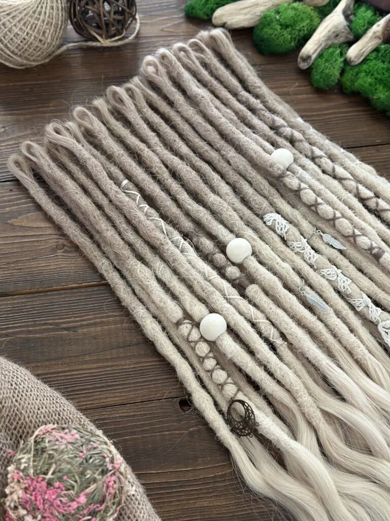 Creamy Brown to Platinum Blonde Human Hair Dread Extensions with Boho Decor