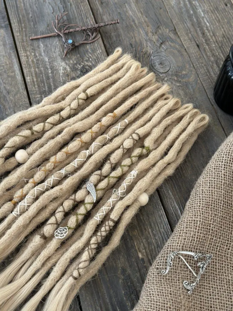Textured Natural Blonde Human Hair Dread Extensions with Boho Decor