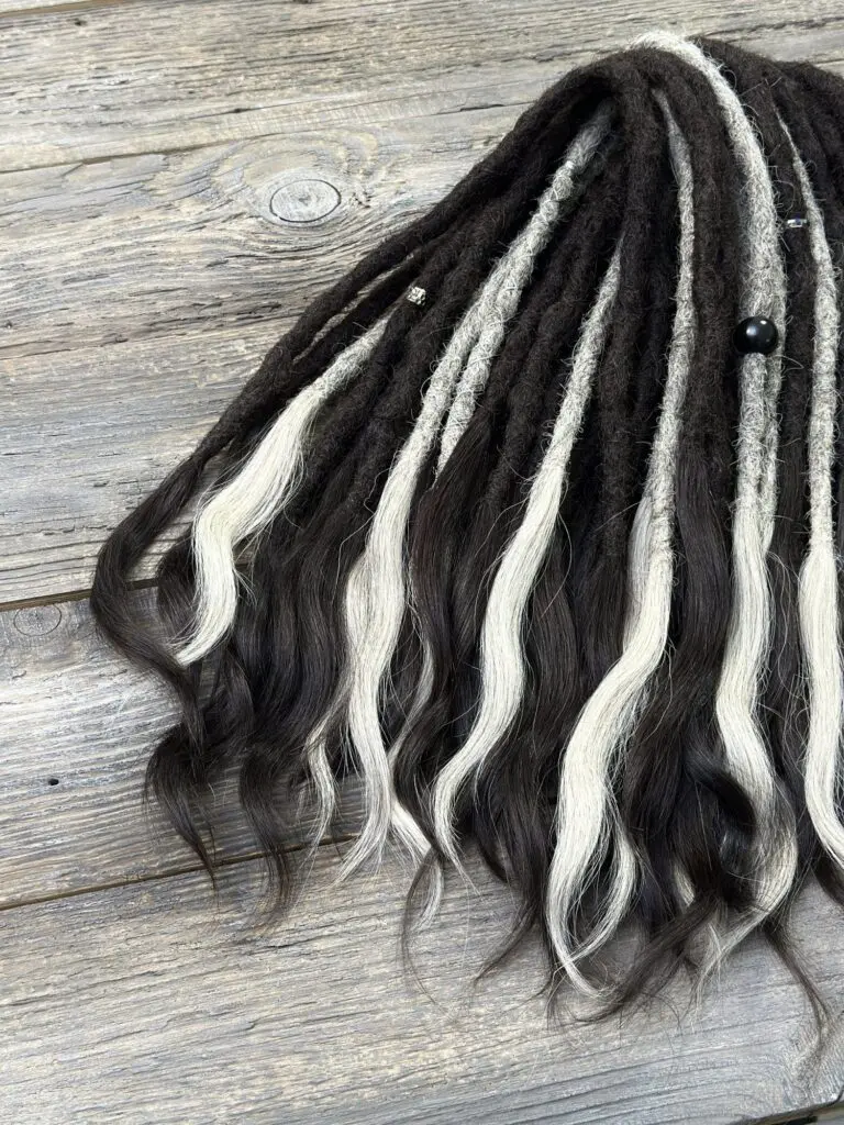 Natural Black & Ash Grey Mix Human Hair Dread Extensions