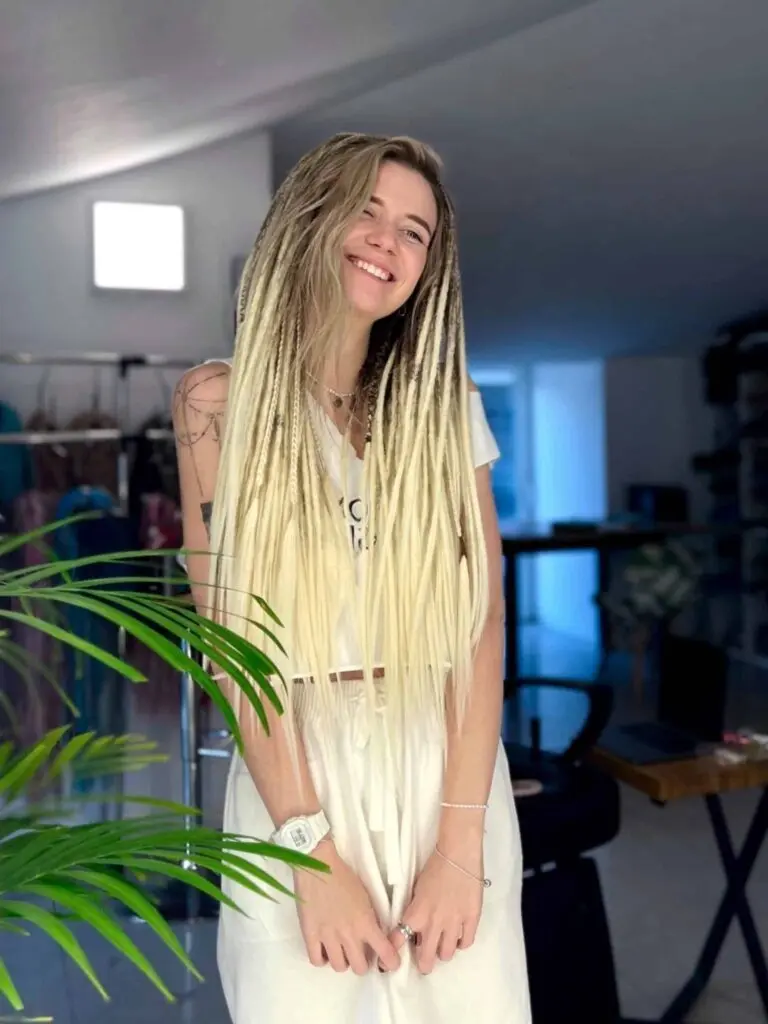 Greige Cream Ombre Smooth Dread Extensions with Boho Wraps