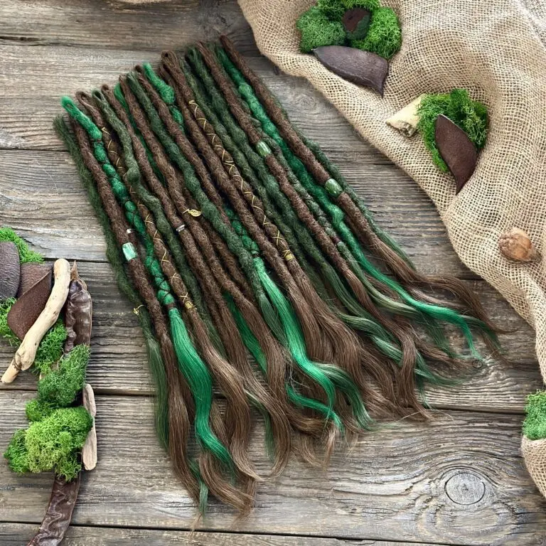 Brown & Emerald Green Human Hair Dread Extensions