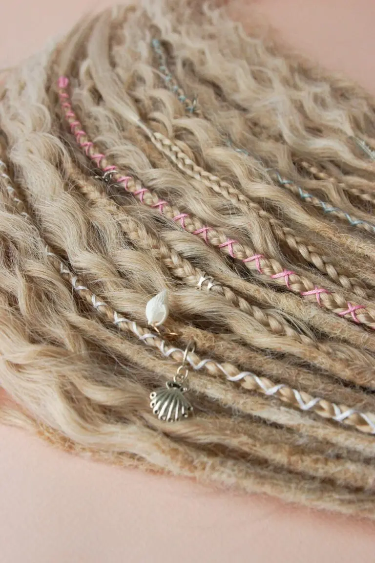 Creamy Ash Blonde Synthetic Curly Dread Extensions with Shell Charms