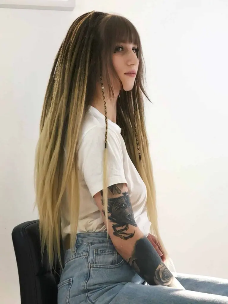 Wheat Blonde Ombre Synthetic Dreads, Crochet Dread Extensions with Yellow Wraps