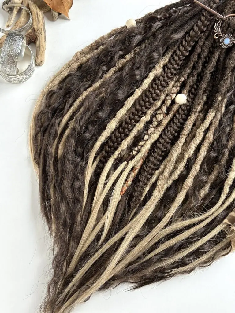 Dark Brown Curly Dread Extensions with Textured Ombré Mix