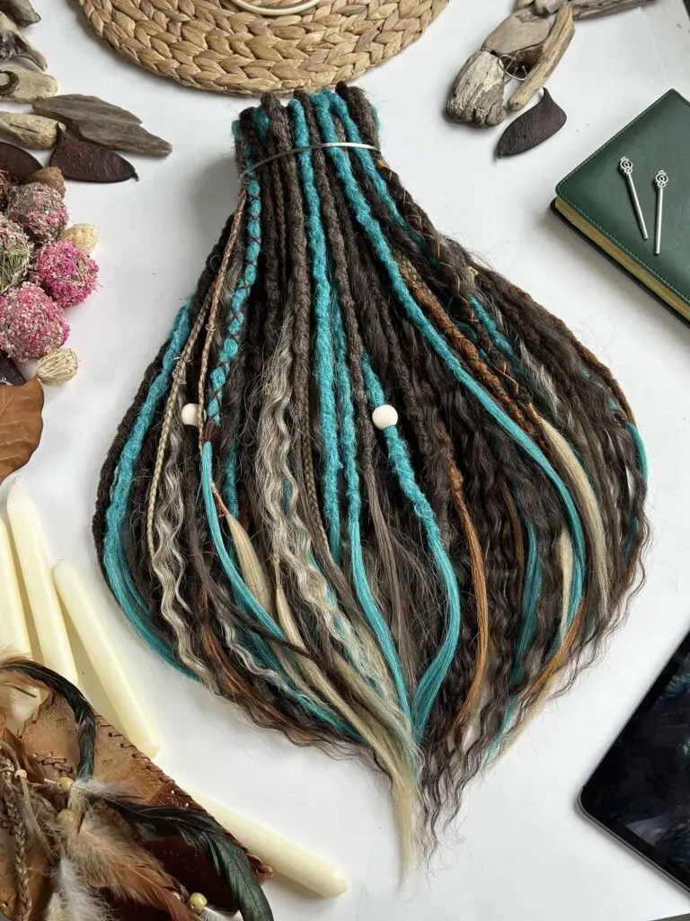 Brown Emerald Curly Dread Extensions with Textured Accent