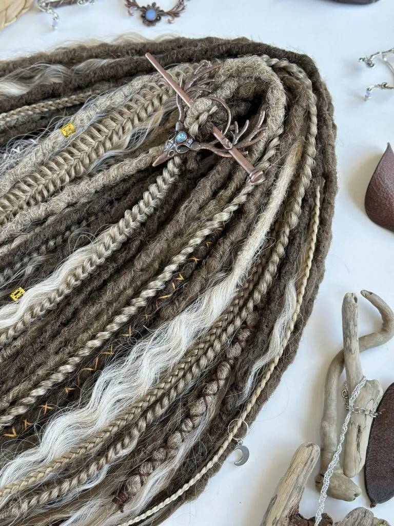 Brown Wheat Boho Textured Dread Extensions with Curls