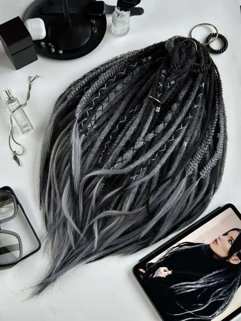 Black Grey Ombre Smooth Dread Extensions, Smooth Crochet Dreads