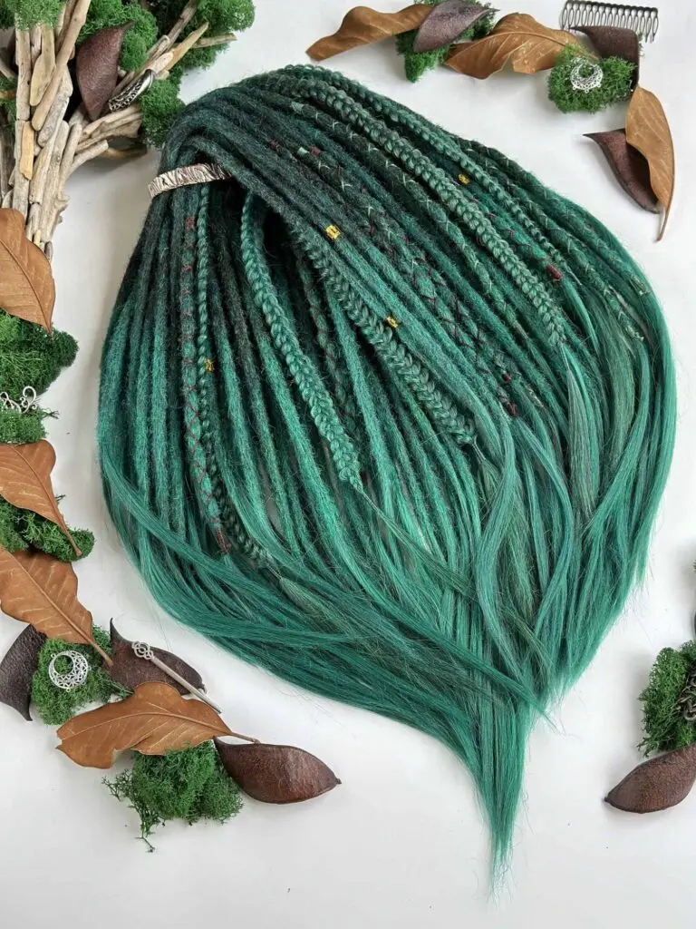 Forest Elf Brown-Green Synthetic Dreads, Crochet Dread Extensions