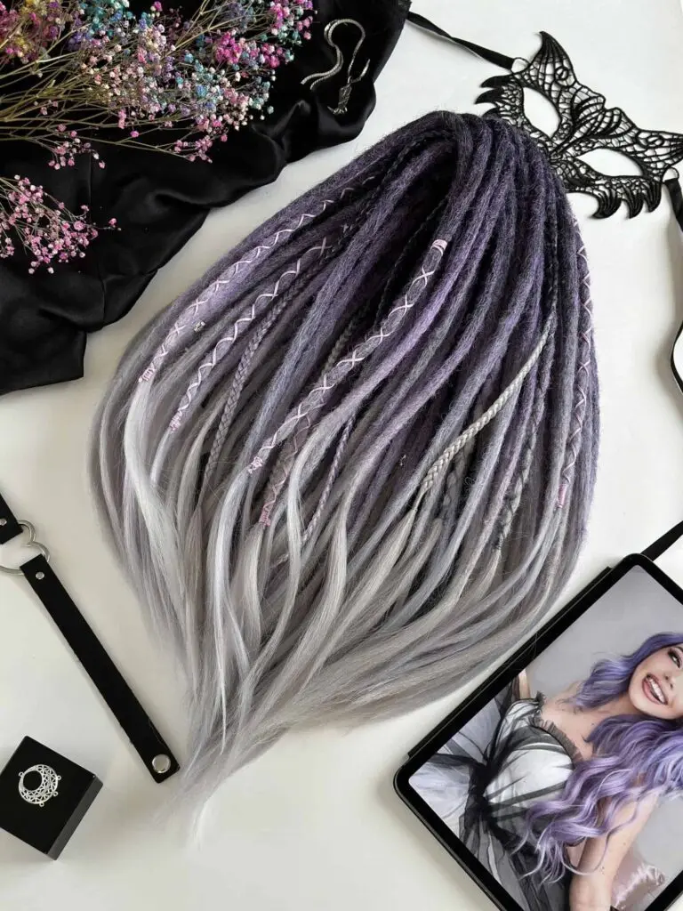 Black Lavender Grey Ombre Synthetic Dreads, Crochet Dread Extensions