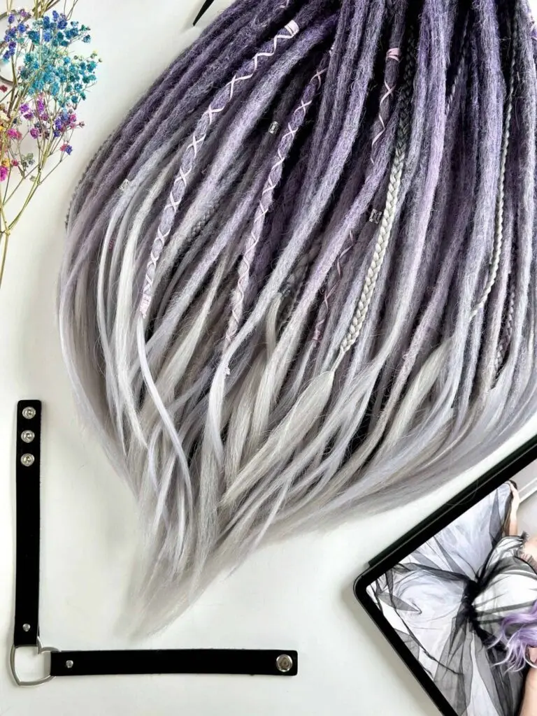 Black Lavender Grey Ombre Synthetic Dreads, Crochet Dread Extensions