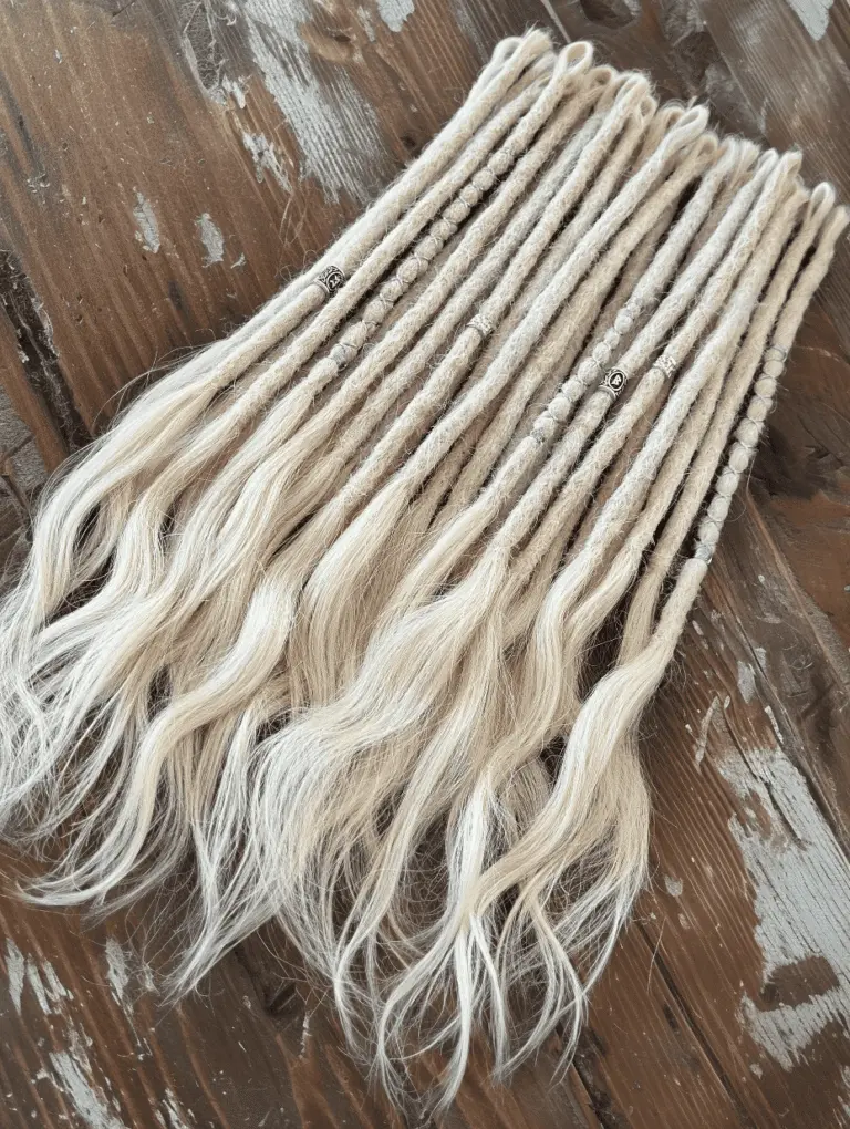 Scandinavian Blonde Human Hair Dread Extensions with Viking Beads