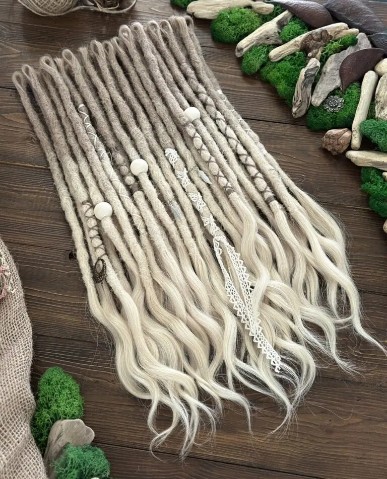 Creamy Brown to Platinum Blonde Human Hair Dread Extensions with Boho Decor