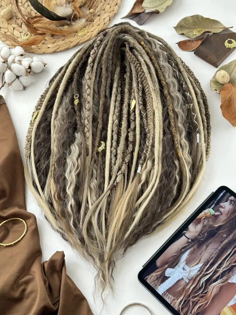 Brown Sandy Curly Dread Extensions with Six-Texture Mix