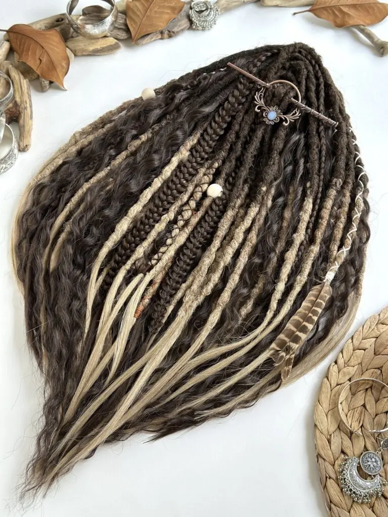 Dark Brown Curly Dread Extensions with Textured Ombré Mix