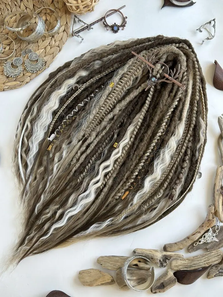 Brown Wheat Boho Textured Dread Extensions with Curls
