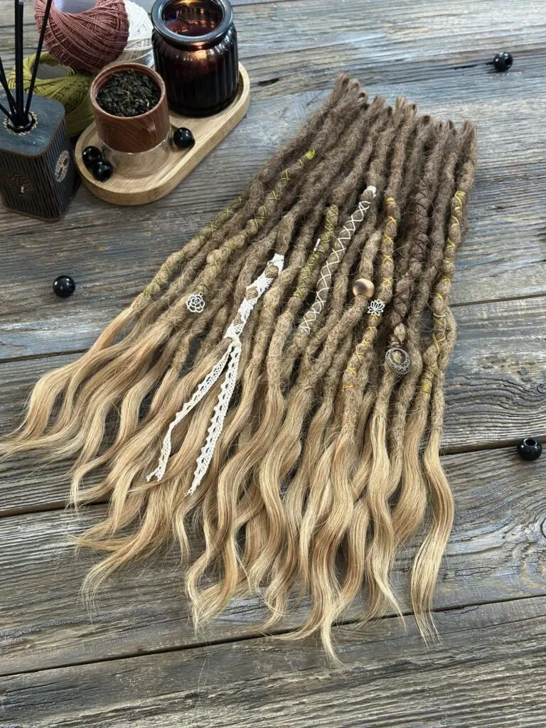 Textured Boho Brown Ombré Human Hair Dread Extensions with Lace and Charms