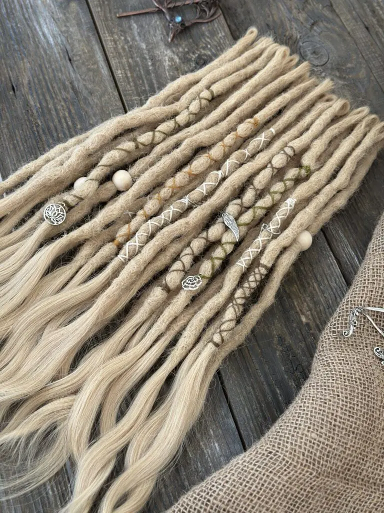 Textured Natural Blonde Human Hair Dread Extensions with Boho Decor