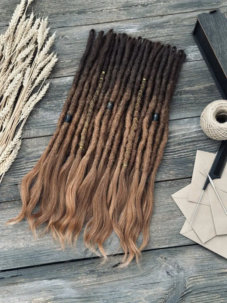 Dark Brown to Copper Ombre Human Hair Dread Extensions