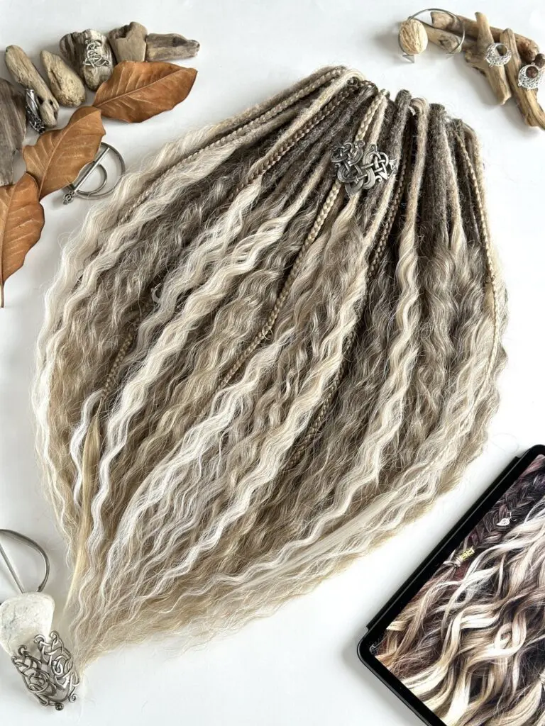 Brown to Blonde Ombre Synthetic Curly Dread Extensions with Celtic Charm