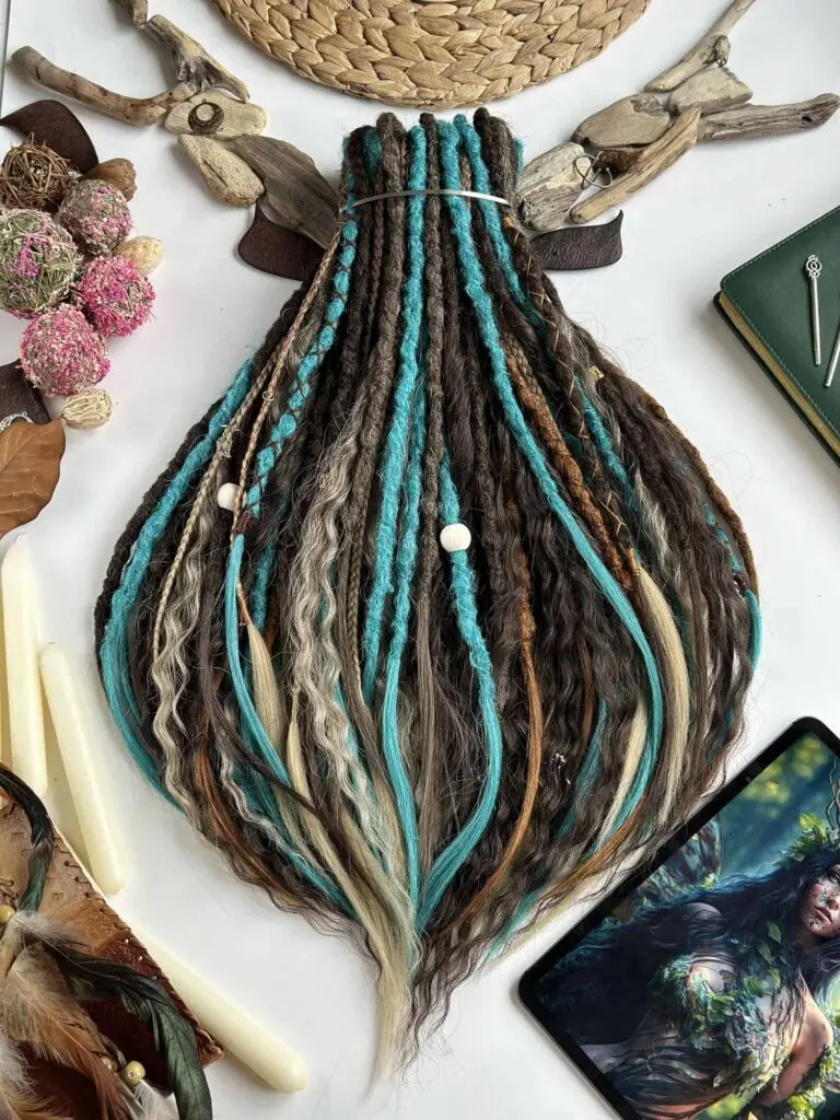 Brown Emerald Curly Dread Extensions with Textured Accent