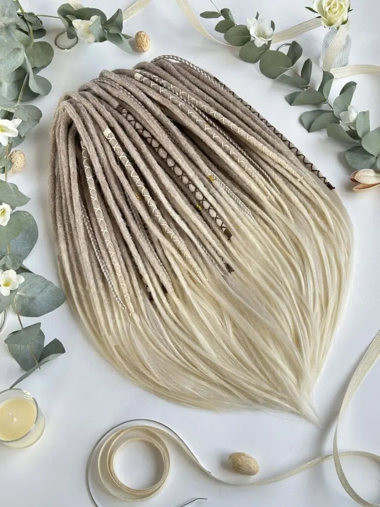 Greige Cream Ombre Smooth Dread Extensions with Boho Wraps