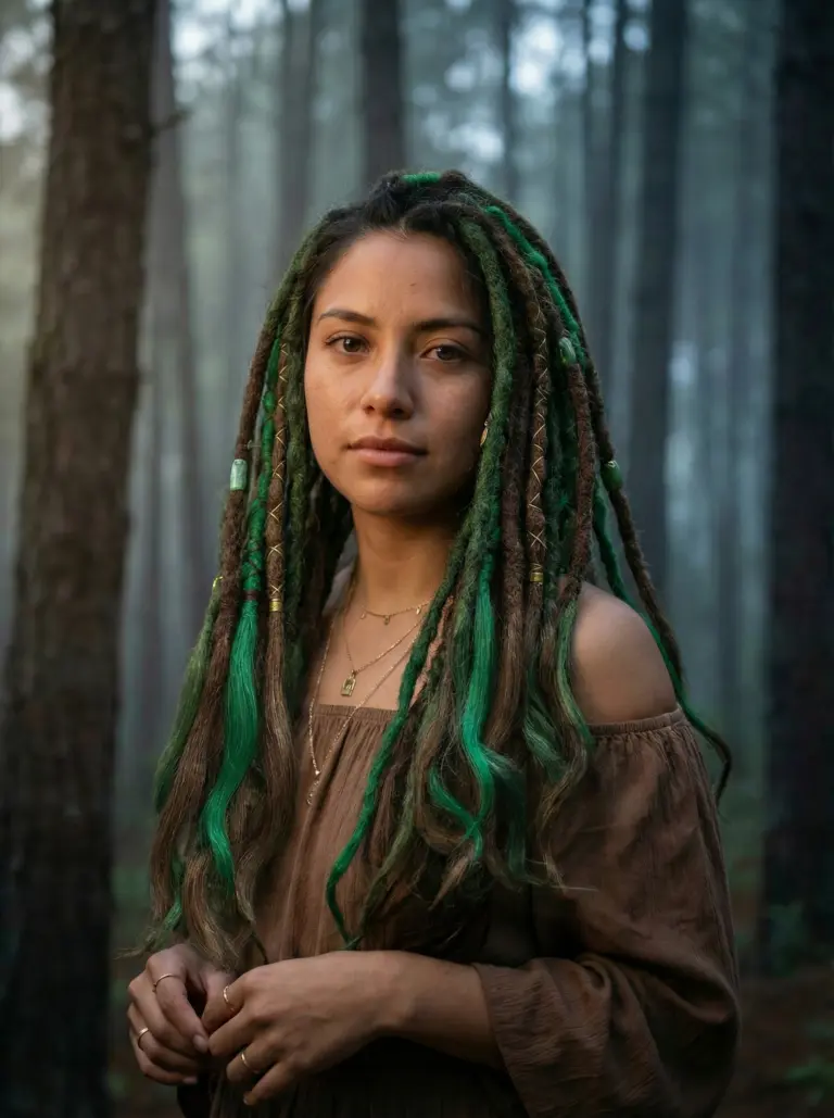Brown & Emerald Green Human Hair Dread Extensions