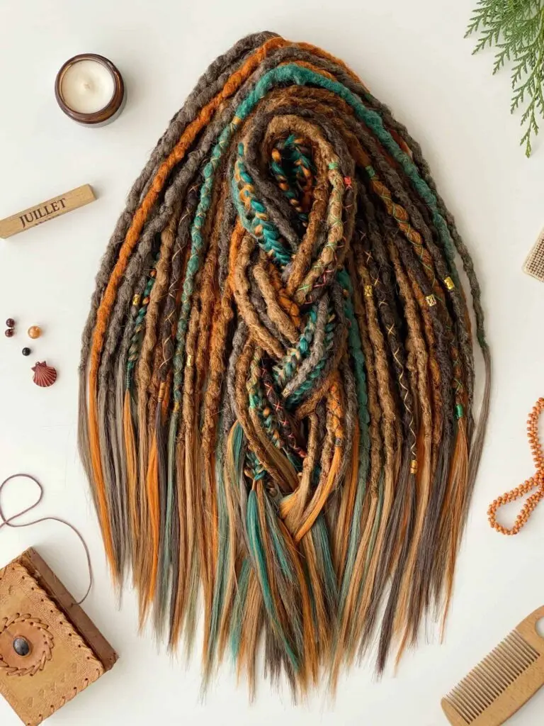 Elven Forest Brown Ginger Green Textured Dread Extensions