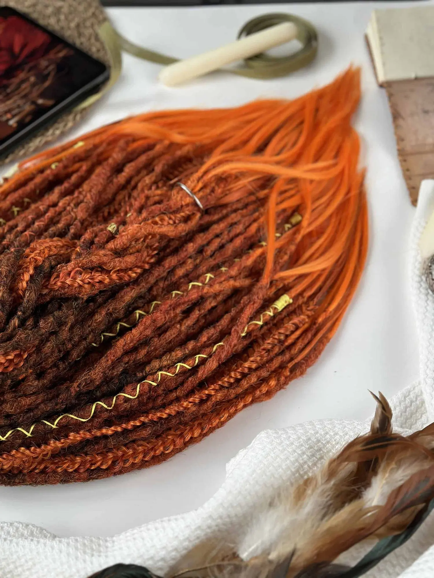 Kanekalon textured dreads fox ombre from above showing full gradient