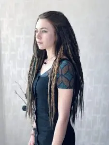 Elven Forest Textured Dread Extensions with Added Green Shades